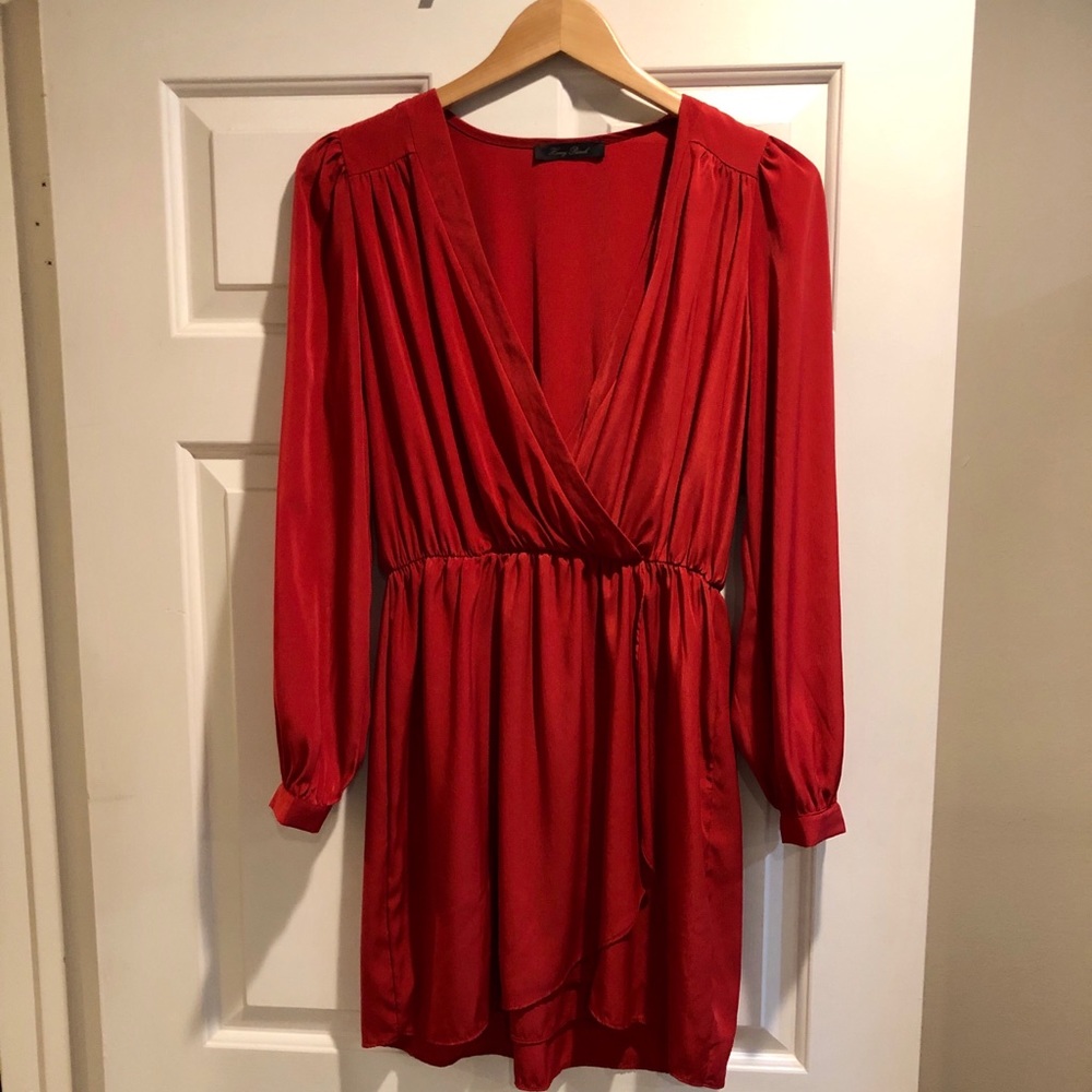 Rust Draped V-Neck Tulip Hem Dress